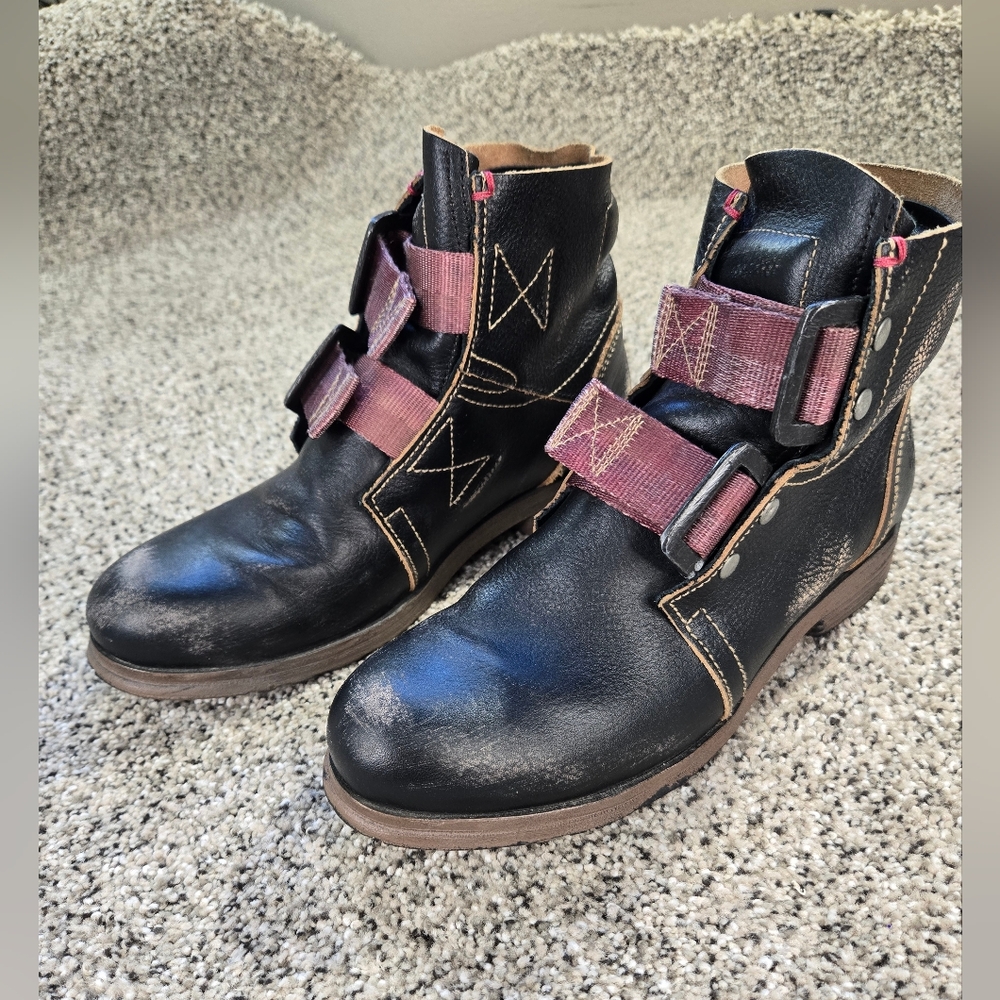 Fly London Black and Burgundy Combat Boots - Picture 7 of 16